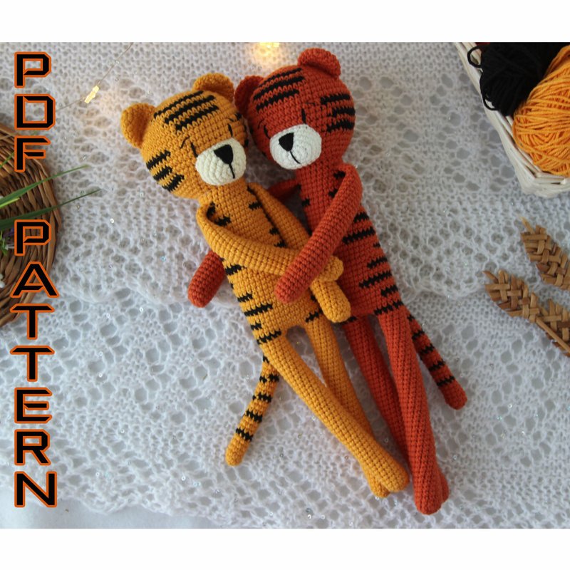 PATTERN Tiger amigurumi toy safari animal crochet plush toy - 編織/刺繡/羊毛氈/縫紉 - 其他材質 白色