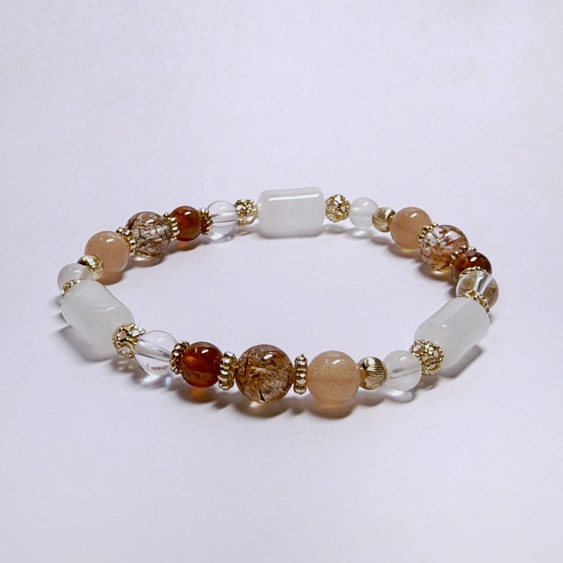Clear Quartz, Black Gold Super Seven, Peach Moonstone, Garnet Natural Crystal Bracelet - Bracelets - Crystal 