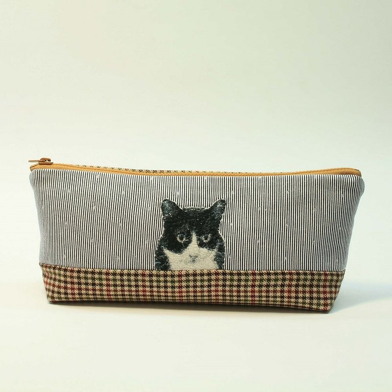 刺繡 筆袋18-黑白貓 - 鉛筆盒/筆袋 - 棉．麻 黑色
