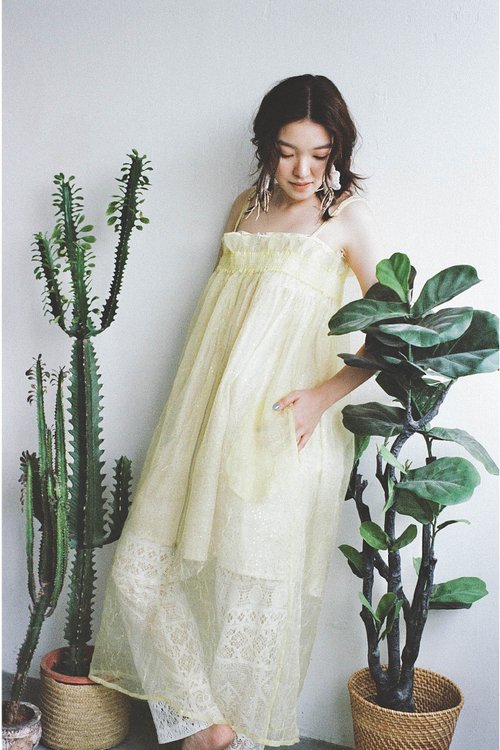 SYDNNI Lemon Chiffon Pocket Dress 檸檬黃歐甘紗洋裝