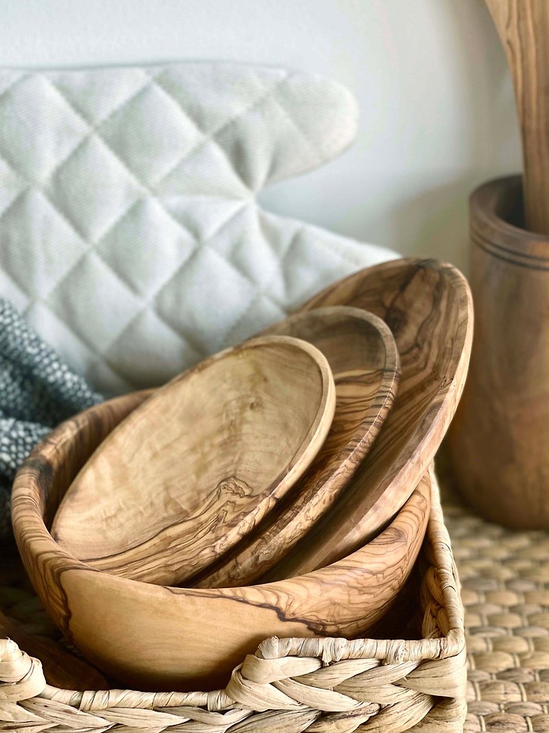 手工製橄欖木橢圓盤三件套 - 盤子/餐盤 - 木頭 