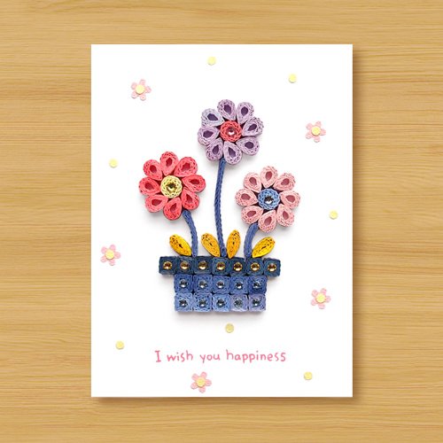 Dino 小恐龍 手工捲紙卡片 甜蜜小花盆 I wish you happiness 情人卡