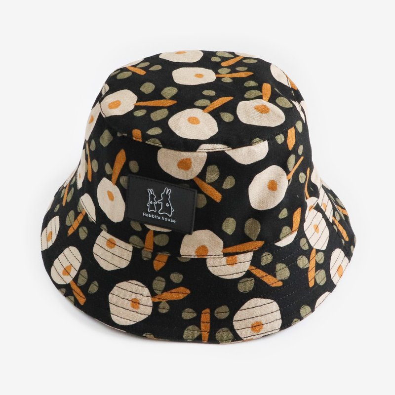 黑色q版花漁夫帽 fisherman hat - 帽子 - 棉．麻 黑色