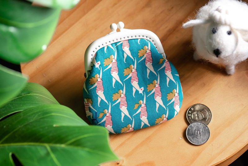 [Come to dance aerobics-blue] coin purse #小口金包#cute#Japanese #storage - Coin Purses - Cotton & Hemp Blue