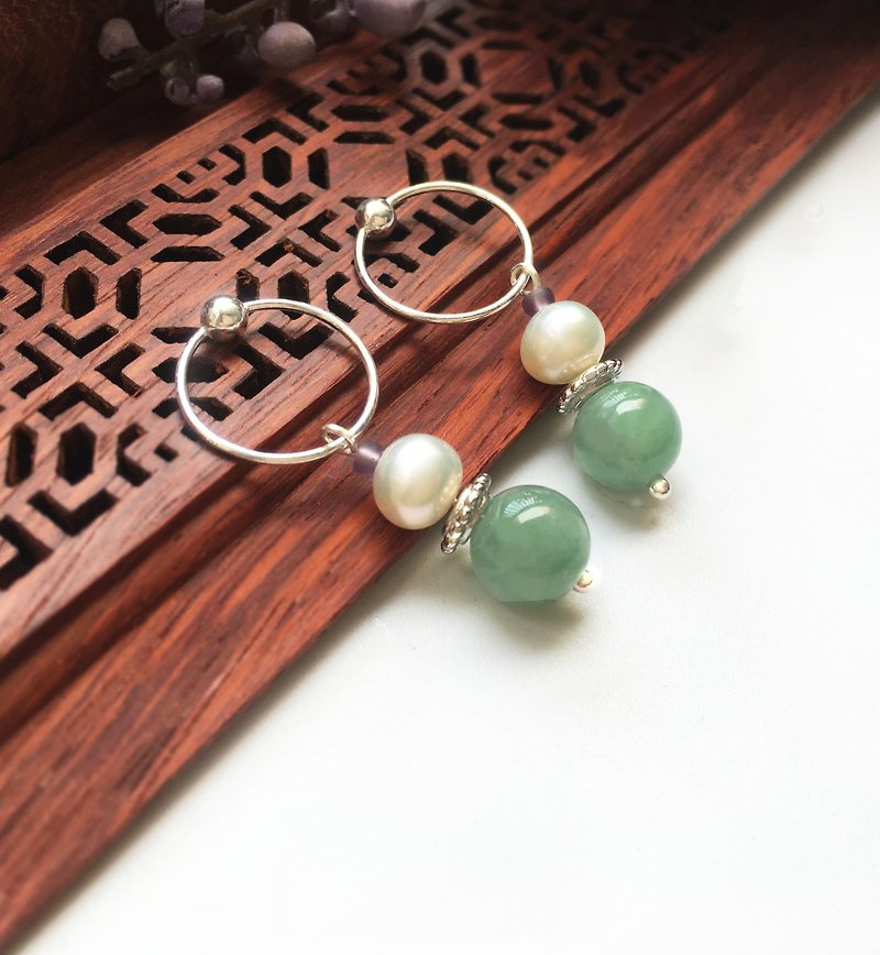 [People's treasure box] - Queen - natural jade beads embellished with pure silver earrings - Earrings & Clip-ons - Pearl 