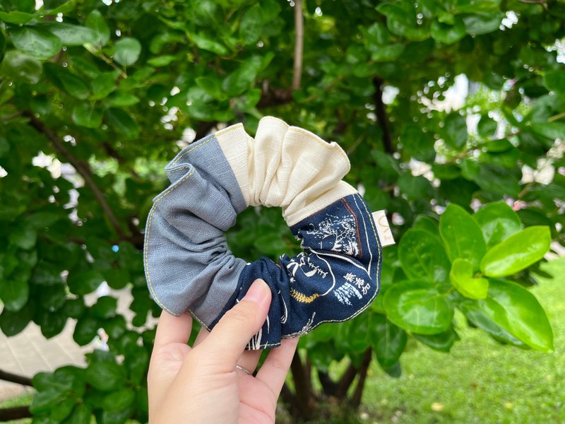 Three-piece lotus leaf hair tie/donut/Penglai rice - เครื่องประดับผม - ผ้าฝ้าย/ผ้าลินิน สีน้ำเงิน