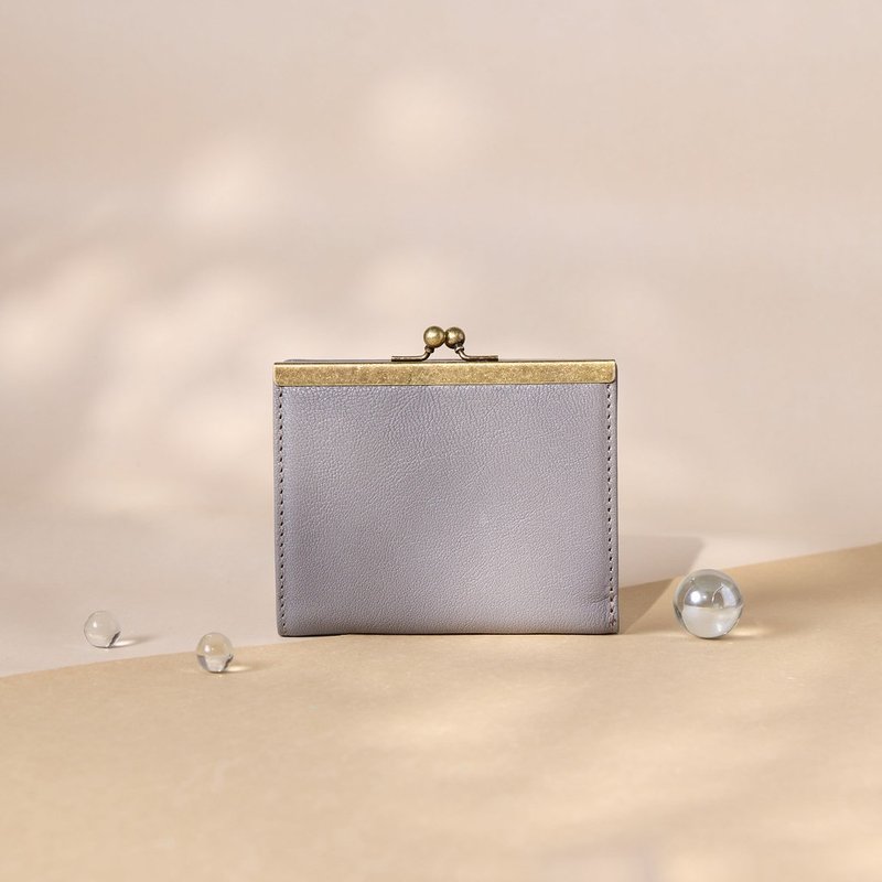 【Christmas Gift Box】Premium Italian Lambskin / Handmade Leather Goods / Clasp Wallet - Charcoal Grey - Wallets - Genuine Leather Gray