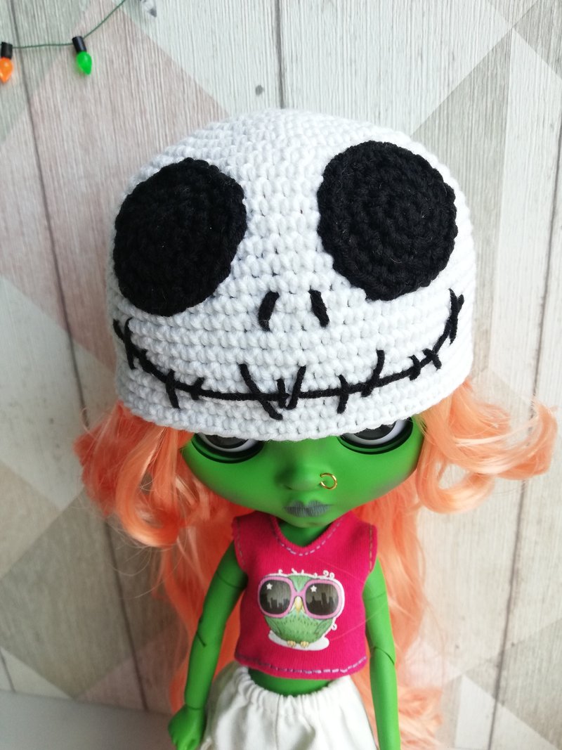 Blythe hat crochet white Skeleton - 公仔/玩偶 - 棉．麻 白色