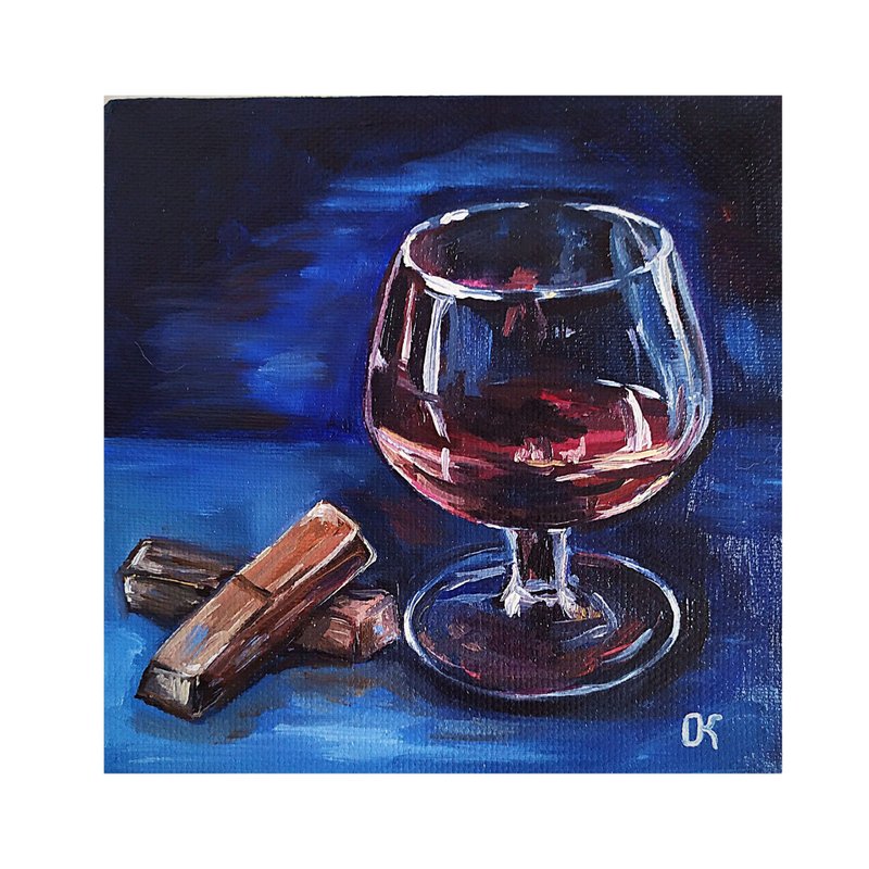 Miniature wall art 手繪油畫 Glass oil painting Whiskey painting Handmade art - 海報/掛畫/掛布 - 棉．麻 多色