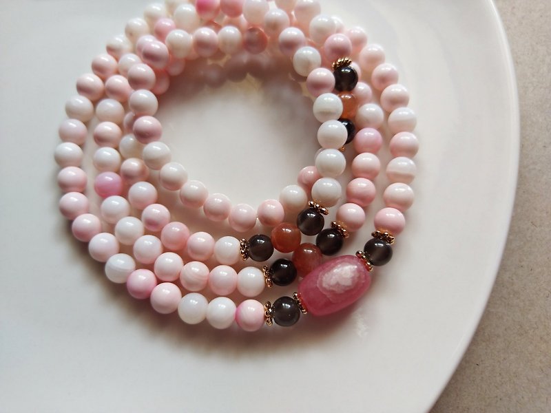 ORLI Jewelry Natural Queen Pink Rouge Bell 108 Rosary Powder Natural Stone - สร้อยข้อมือ - เปลือกหอย สึชมพู