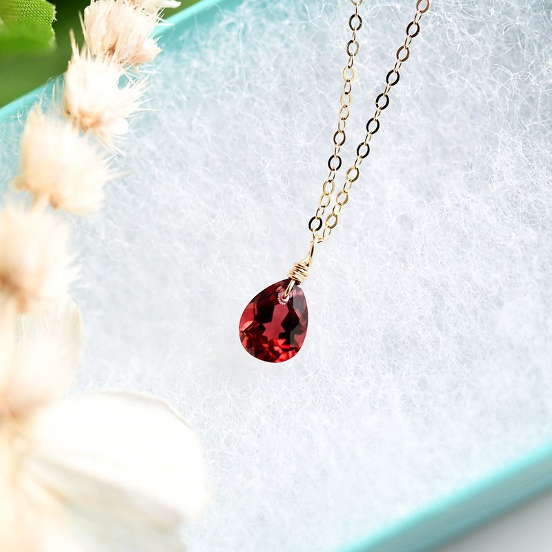 Love Fulfillment Symbol of Harvest Gemstone Quality Drop Garnet Red Necklace January Birthstone - Necklaces - Gemstone Red