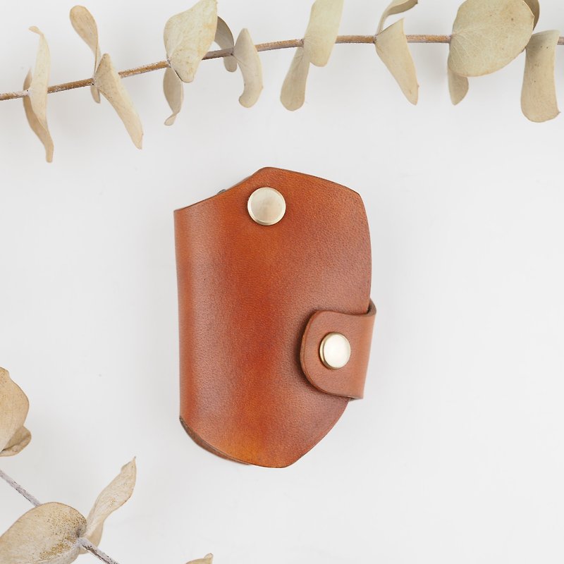 汽車鑰匙套 皮革手工製作 茶色 - 鑰匙圈/鑰匙包 - 真皮 咖啡色