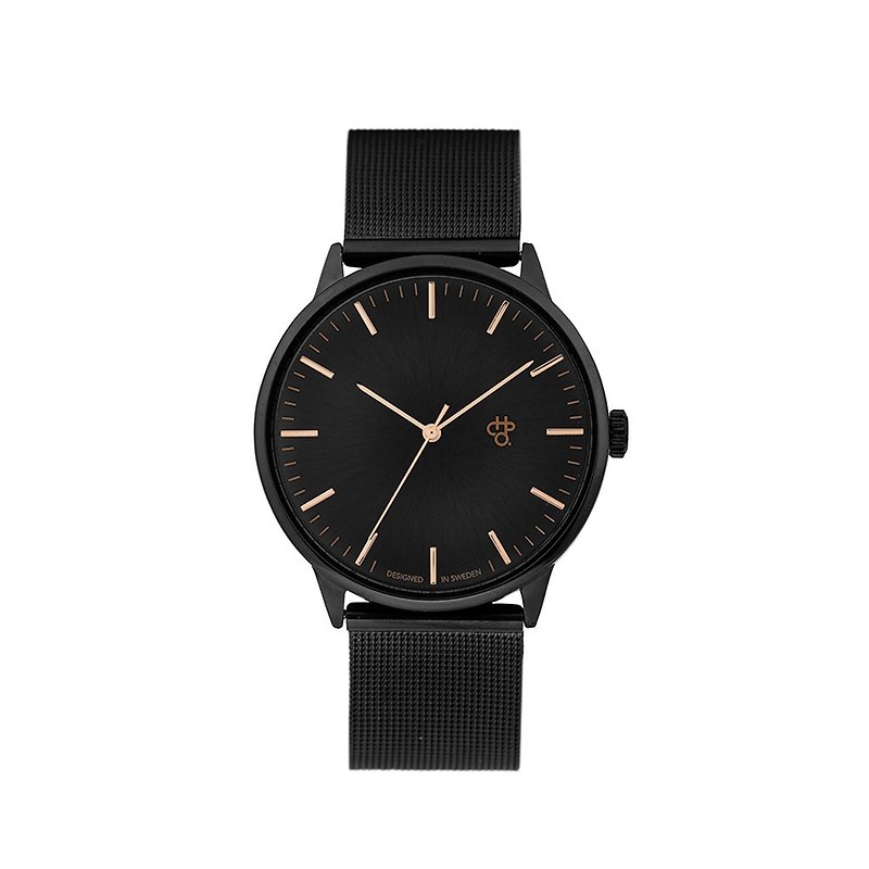 Nando系列 黑玫瑰金錶盤 - 黑米蘭帶可調式 手錶 - 男裝錶/中性錶 - 不鏽鋼 黑色