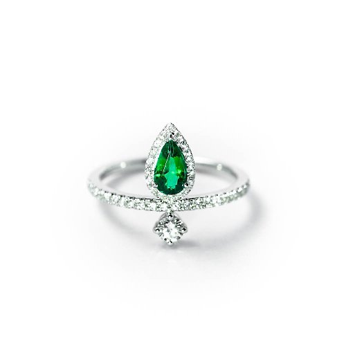 CJ Design 原創珠寶 【靈露之冠】原創18K白金 高級感祖母綠鑽石 客製簡約戒指