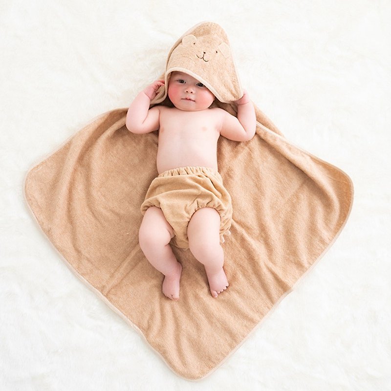 Y-1382 100% Organic Cotton Afghan Swaddle Blanket with Rabbit Bear Ears and Face Embroidery Made in Japan - Other - Cotton & Hemp White