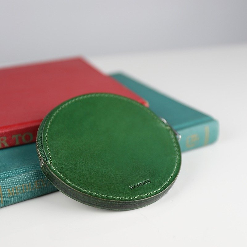 Funky retro feel round purse - Forest Green - กระเป๋าใส่เหรียญ - หนังแท้ สีเขียว