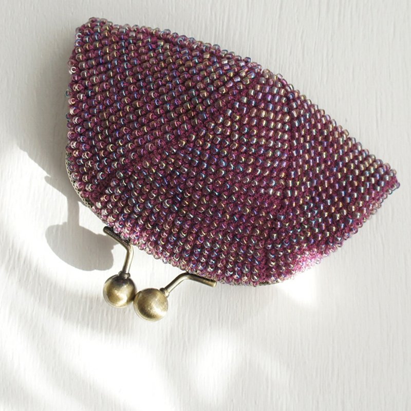 Ba-ba handmade Beads crochet pouch No.1420 - 化妝包/收納袋 - 其他材質 紫色