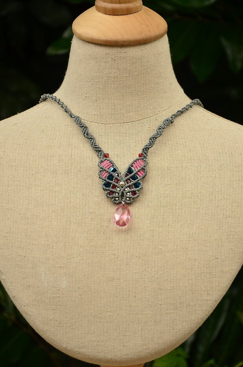 Swarovski Macrame Necklace - Necklaces - Gemstone Pink