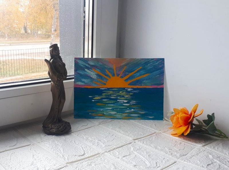 Seascape Sunset Artwork, Modern Impressionism  Art, Sea Landscape Painting - 壁貼/牆壁裝飾 - 紙 多色