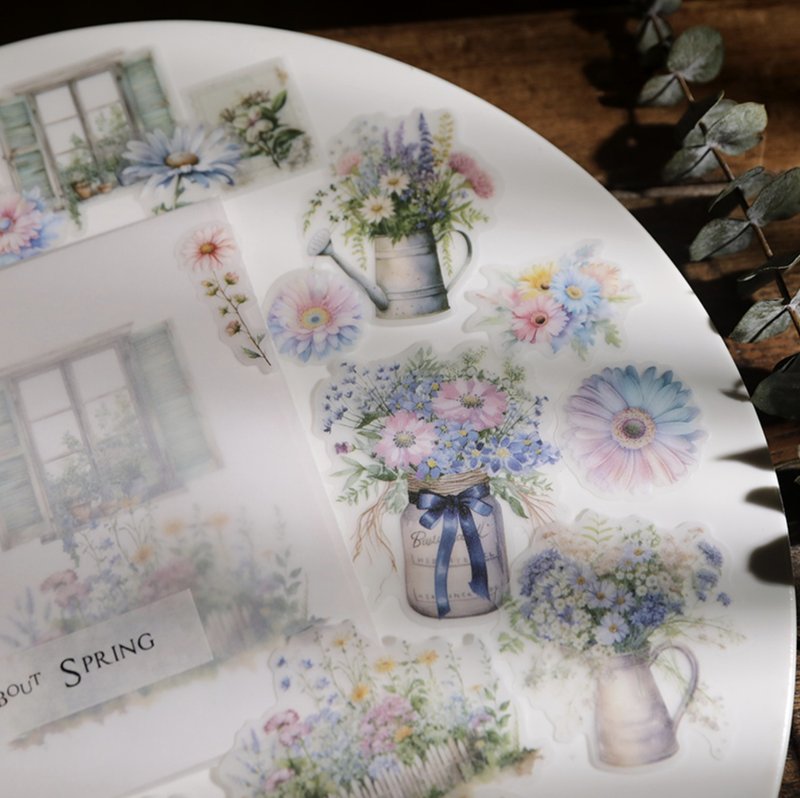 Spring Bouquet Garden Landscaping Retro Notebook Material Cut-out Sticker Tracing Paper/Sulfate Paper - สติกเกอร์ - กระดาษ หลากหลายสี