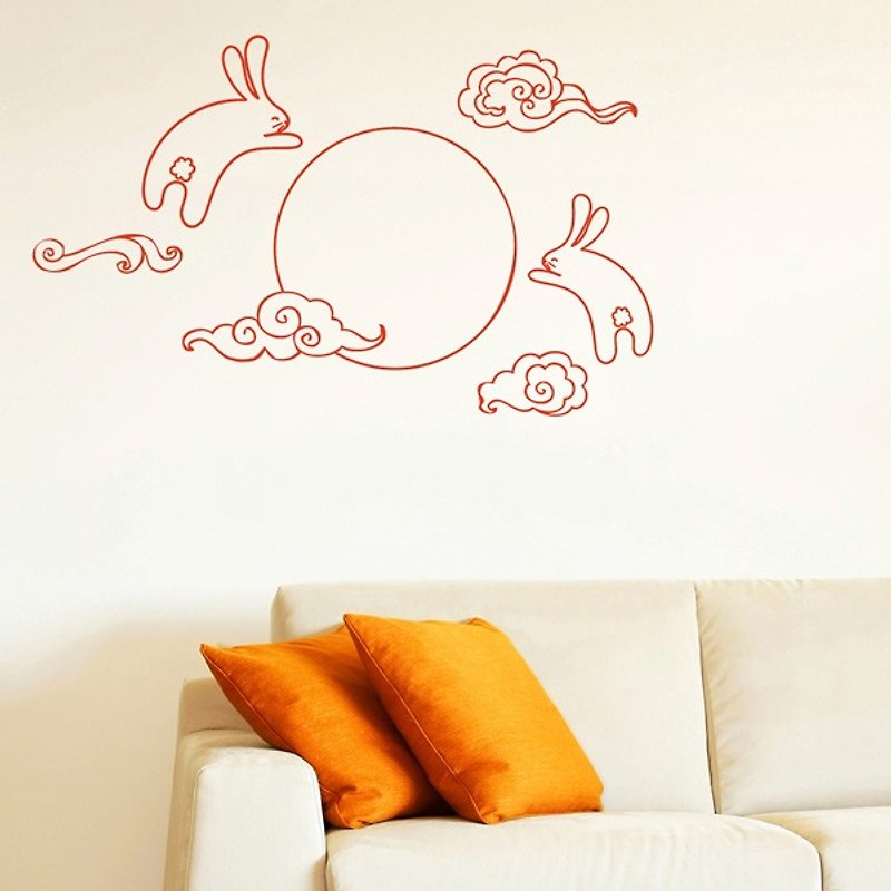 スマートデザインクリエイティブシームレスウォールステッカー月の兎と月（8色利用可能） - ウォールデコ・壁紙 - 紙 レッド