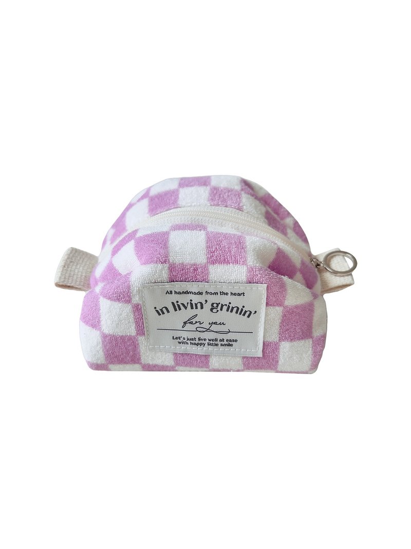 terry checker pouch S_pink lavender - 化妝包/收納袋 - 其他人造纖維 紫色