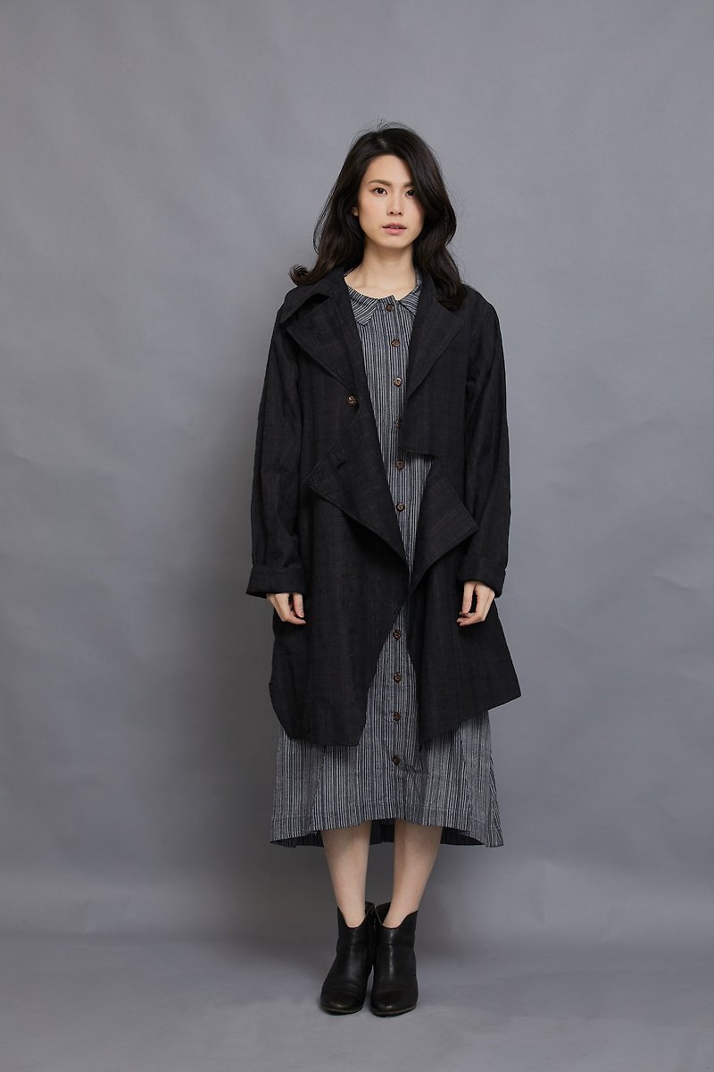 Drop Collar Lapel Jacket_Ink Grey Jacquard_Fair Trade - Women's Casual & Functional Jackets - Cotton & Hemp Black