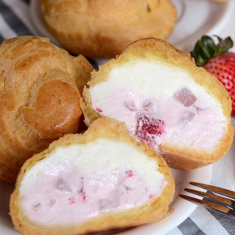 ★Aposo艾波索-草莓牛奶卡樂雙餡泡芙4入★ - 蛋糕/甜點 - 新鮮食材 粉紅色