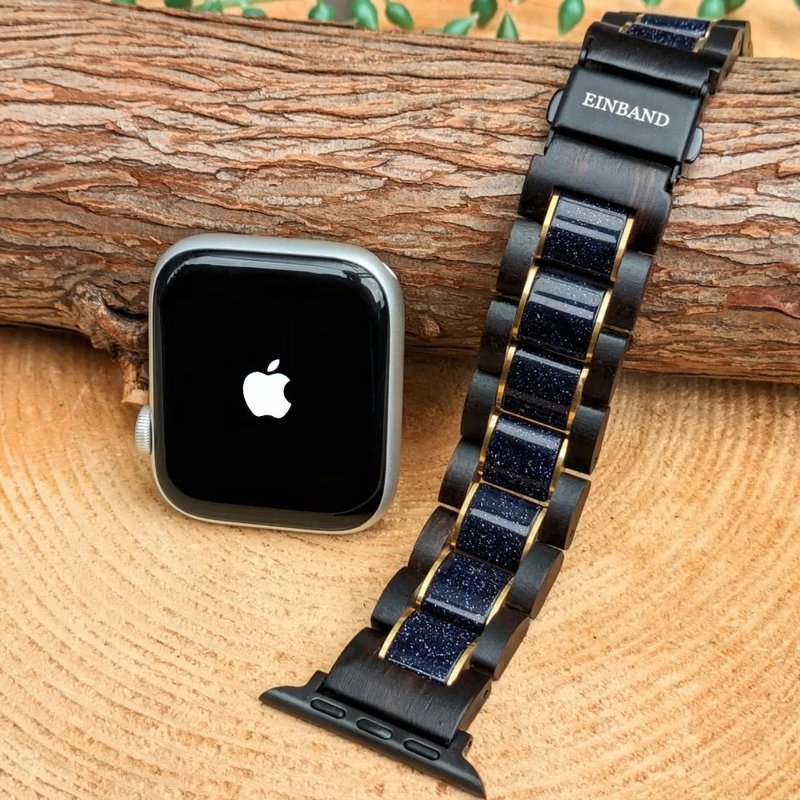 [Wooden Band] EINBAND Apple Watch Natural Wood Band Wooden Belt 20mm Blue Sandstone x Ebony Wood - นาฬิกาผู้หญิง - ไม้ สีดำ