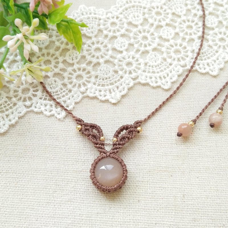 BUHO hand made. Love. Pink Orange Moonstone X South American Brazilian Wax Necklace - Collar Necklaces - Crystal Brown