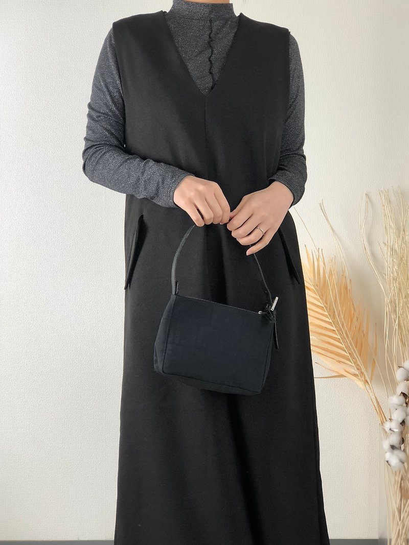 [Directly from Japan, brand name used packaging] FENDI Zucca jacquard hobo bag mini bag black vintag 463xx6 - Handbags & Totes - Genuine Leather Black