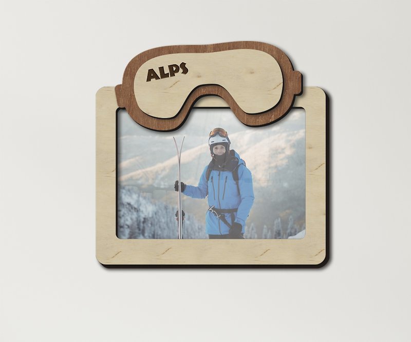 Personalized ski mask picture frame Skiing goggles wall decor Custom size - Picture Frames - Wood Multicolor