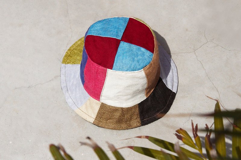 Limited a land of forest wind stitching hand-woven cotton Linen cap / hat / visor / hat Patchwork / handmade hats - Peach hat contrast color stitching - Hats & Caps - Cotton & Hemp Multicolor