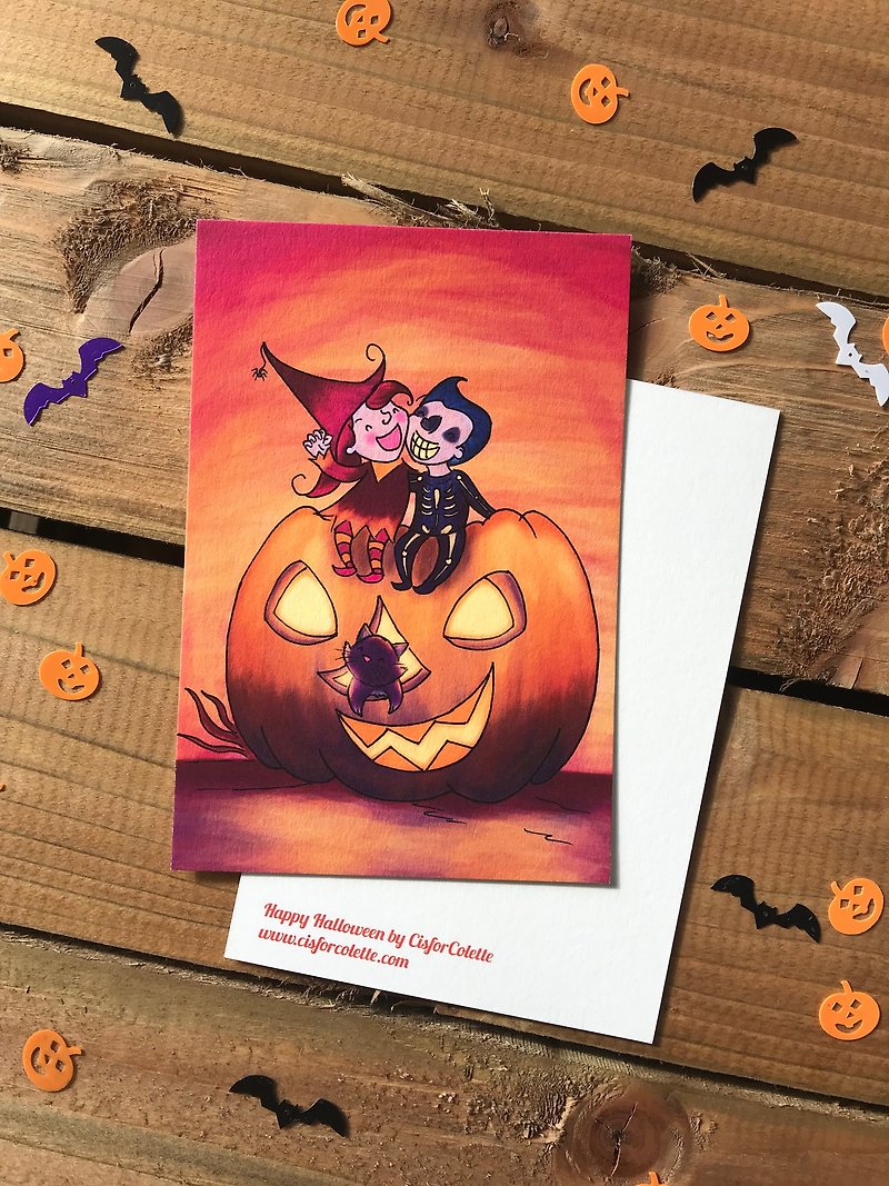 Happy Halloween colour postcard - การ์ด/โปสการ์ด - กระดาษ สีส้ม