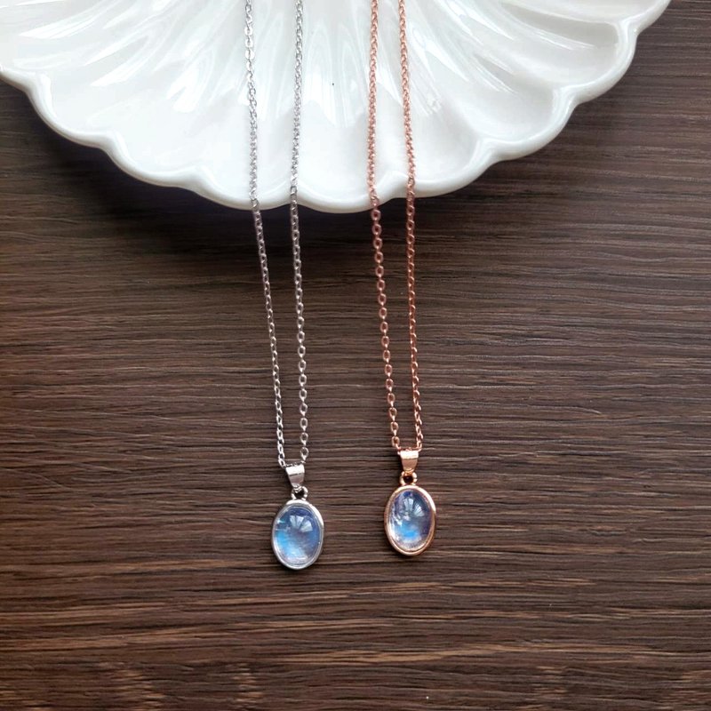 Blue moonlight. 7x9mm Blue Moonstone Minimalist Necklace 925 Silver Clavicle Chain - Necklaces - Semi-Precious Stones Blue