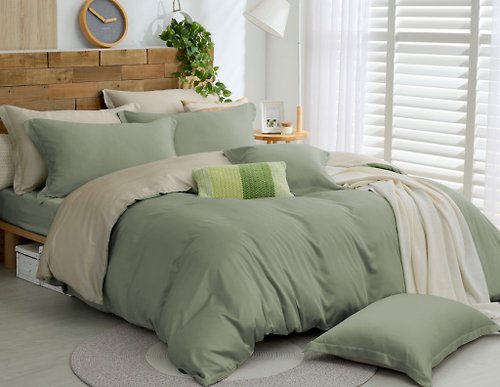 OLIVIA 原創設計寢具 TL2000迷霧綠X奶茶/300織天絲萊賽爾/床包被套組/ 台灣製