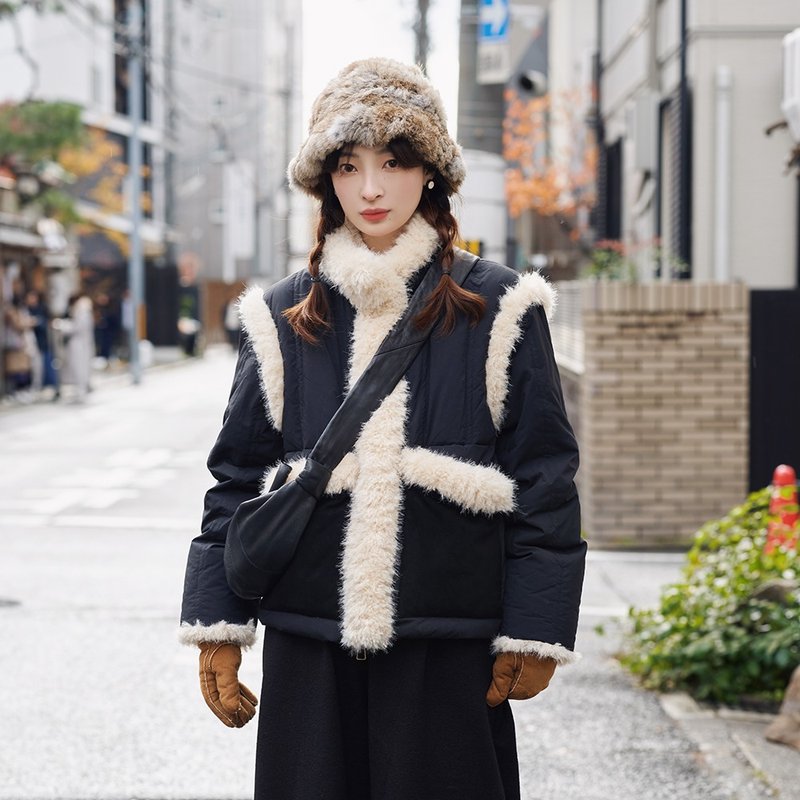 毛毛拼接羽絨服|外套|兩色|冬款|Sora-1727 - 女大衣/外套 - 羽絨 多色