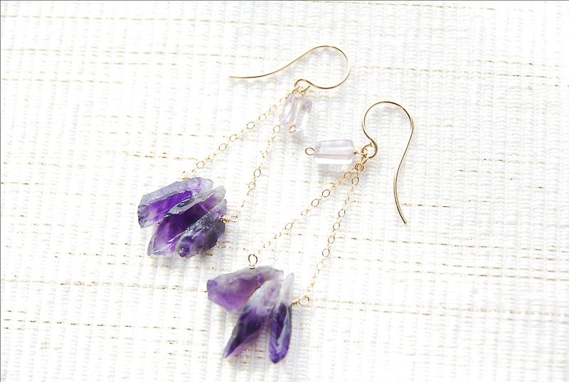 Rough Rock Amethyst Earrings (14kgf) - Earrings & Clip-ons - Gemstone Purple