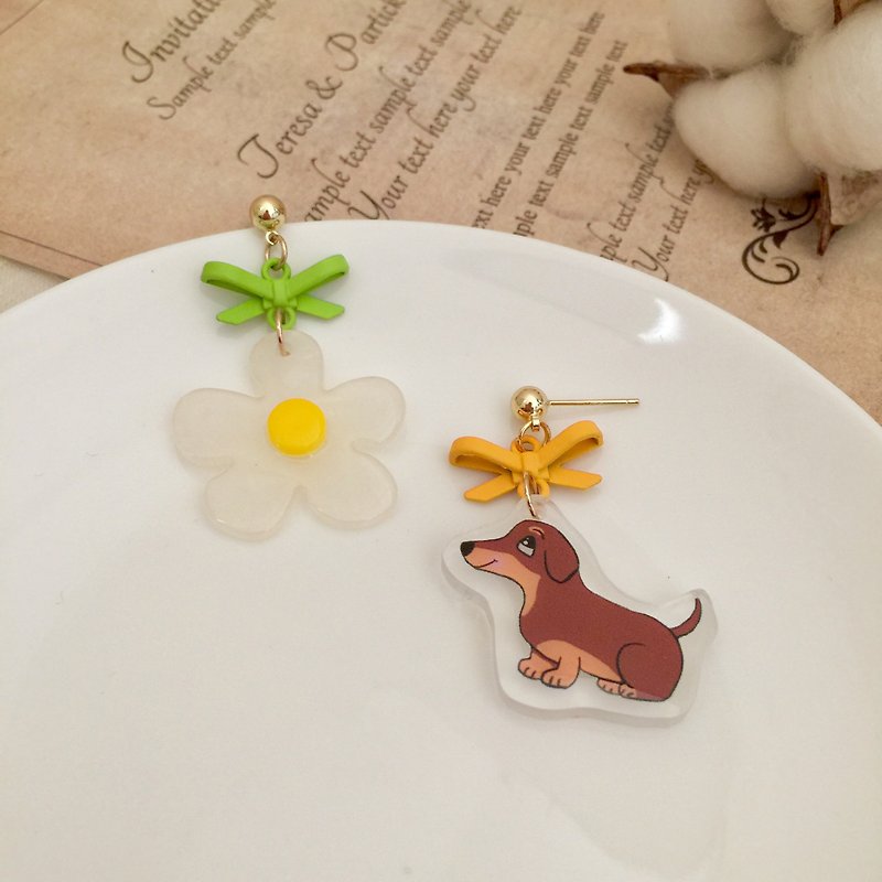 Other Materials Earrings & Clip-ons - Smiling Dachshund s925 Silver needle earrings Clip-On