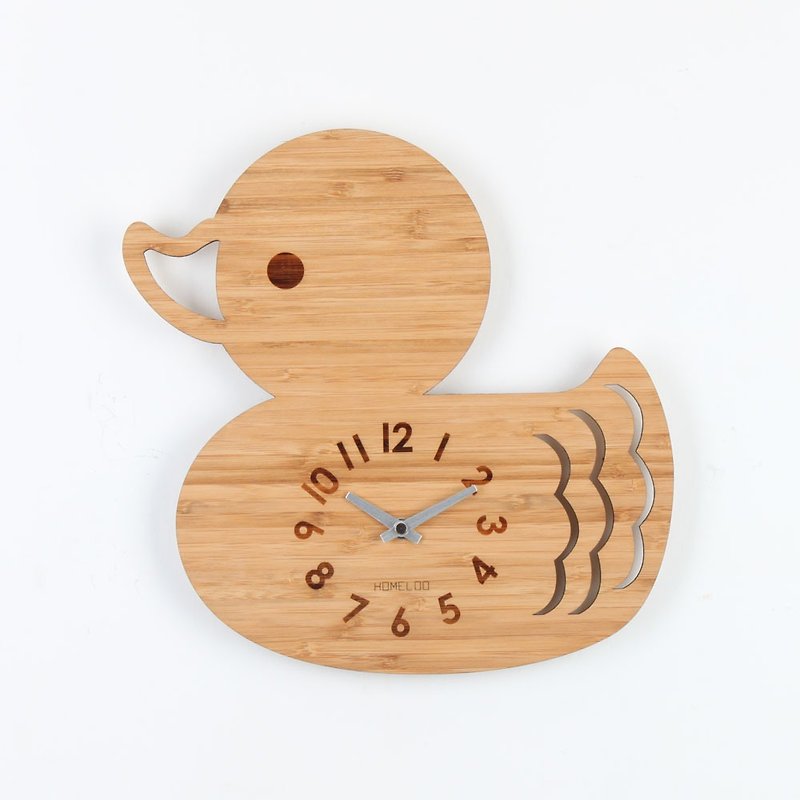 LOO Bamboo Wood Children Kids Animal Wall Clock Duck - Clocks - Bamboo Brown