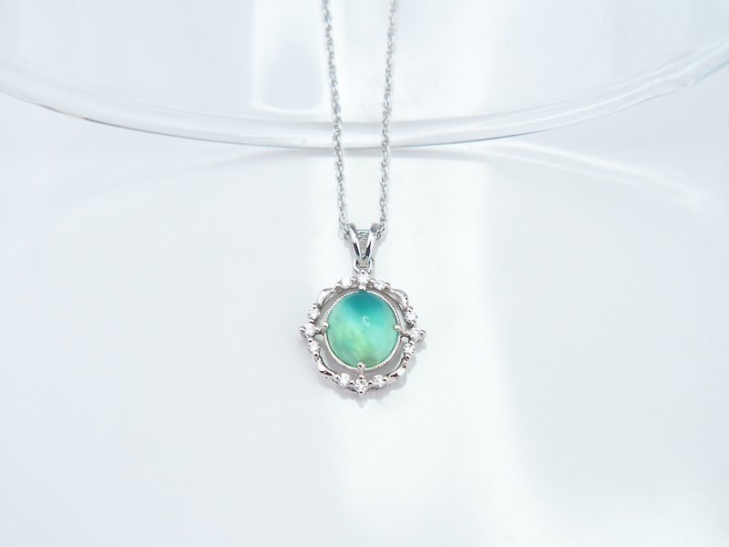 Dawn Forest | Peruvian Blue Protein / Diamond / One Piece | Natural Gemstone Necklace - สร้อยคอ - เครื่องเพชรพลอย สีเขียว