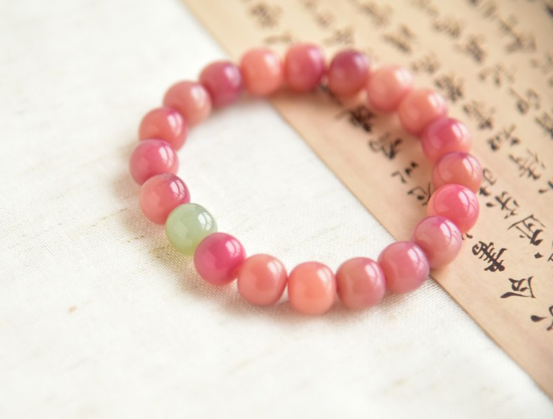 [Fruit] Naturally dyed white jade Bodhi and Hetian jade simple literary and artistic bracelets hand twisted - Bracelets - Plants & Flowers Pink