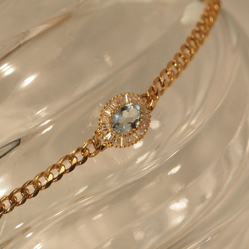 18K金海藍寶石金鍊手鏈 18K Gold The Aquamarine Quincy Gold Ch - 手鍊/手環 - 貴金屬 