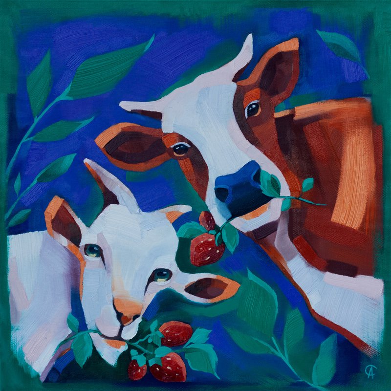奶牛绘画 农场原创艺术 山羊艺术品 动物壁画 幼儿园装饰 - 海報/掛畫/掛布 - 其他材質 多色