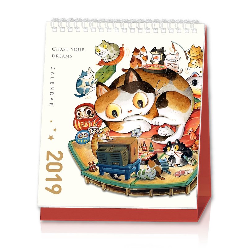 (Limited) Afu Illustration Desk Calendar_2019/Miaomi Circle - Calendars - Paper Red