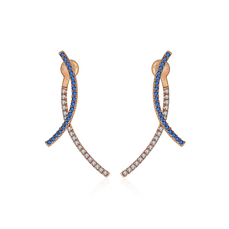 Double Curve Diamond Earring With Sapphire - Earrings & Clip-ons - Gemstone Blue