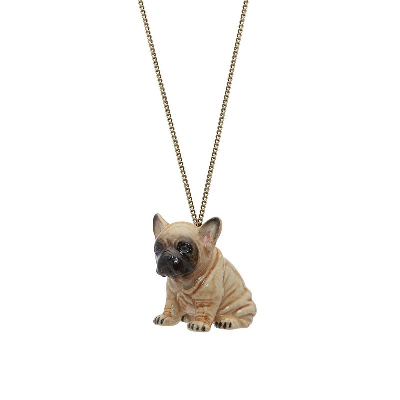 AndMary 手繪瓷項鍊-法國鬥牛犬 禮盒包裝 Sitting Fawn Frenchie - 項鍊 - 瓷 咖啡色