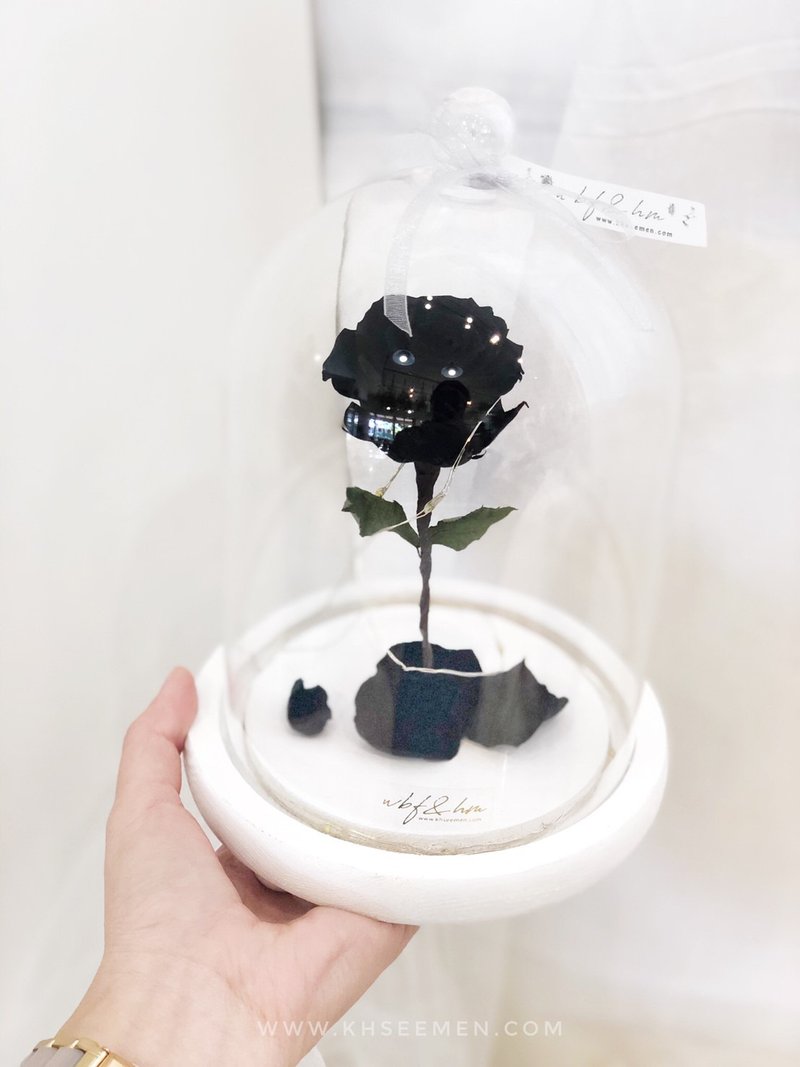 wbfxhm /松露紅酒與奶茶 不凋 黑玫瑰花盅罩 緞帶圓把+夜燈款 - 擺飾/家飾品 - 植物．花 多色