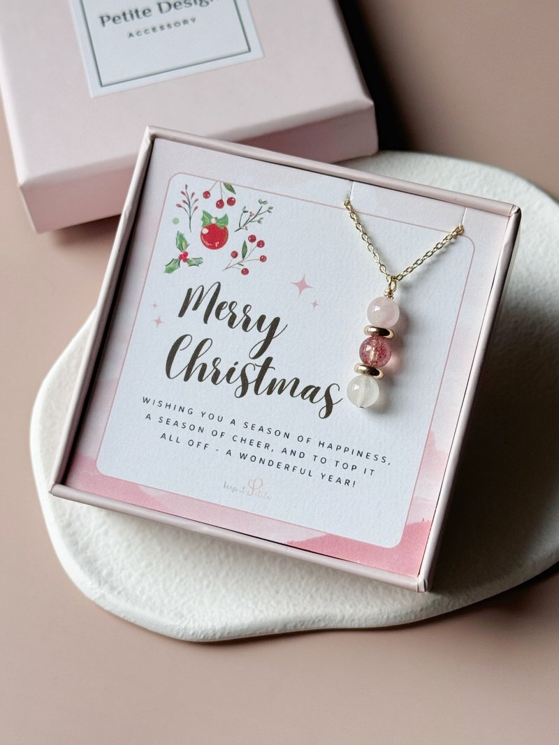 Christmas gift box | Rose Quartz Strawberry Quartz Moonstone Crystal Necklace Sister Gift - Necklaces - Crystal Pink