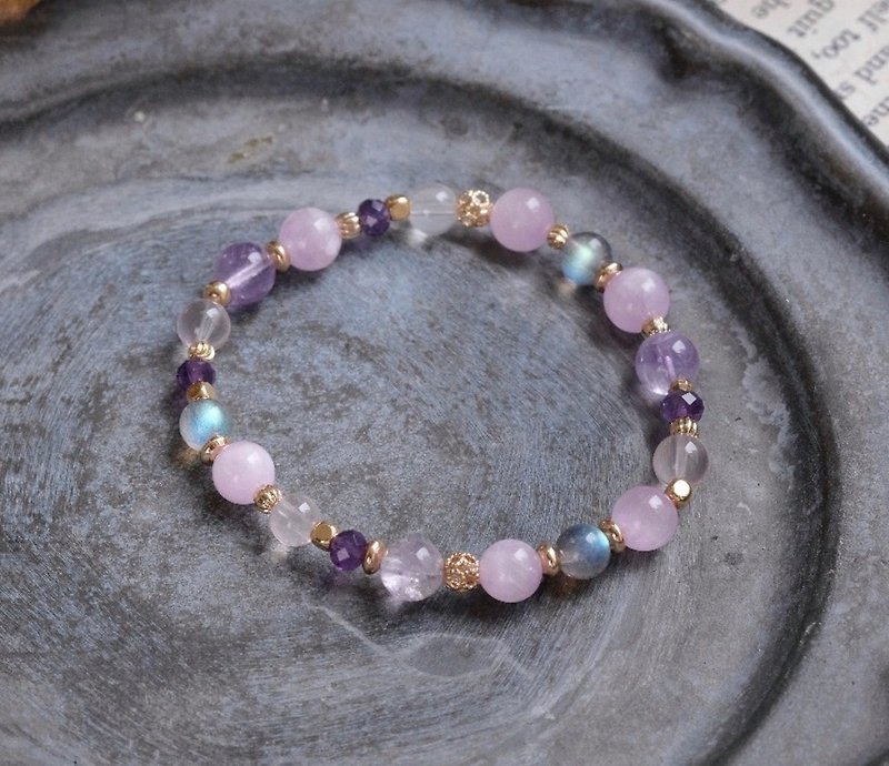 Moon cat moon cat-kunzite labradorite powder crystal amethyst bracelet-charm wisdom - Bracelets - Crystal Pink